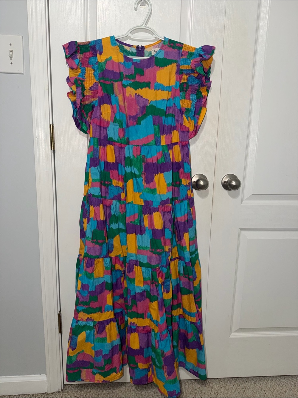 Peach Love California Multicolor Ruffle Sleeve Maxi Dress